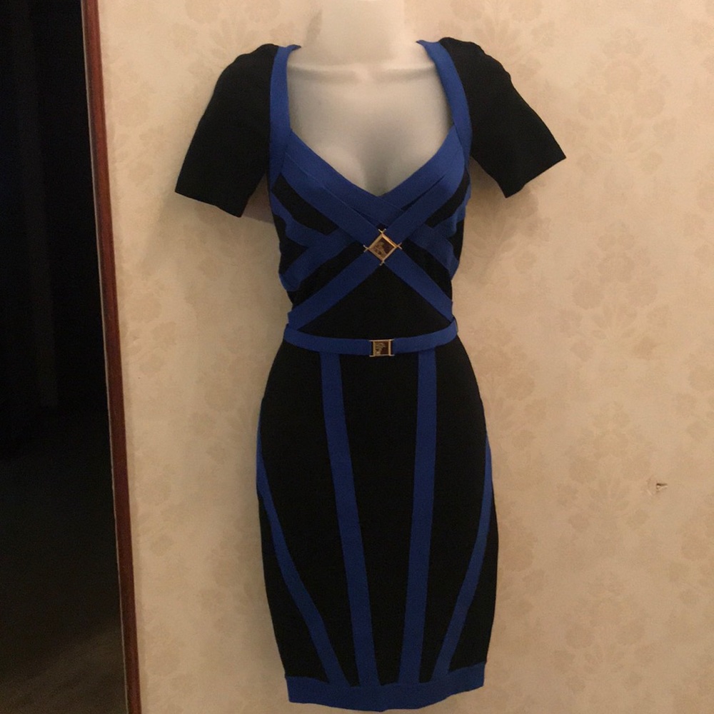Versace Dress Size 38 Blue and Black with detail